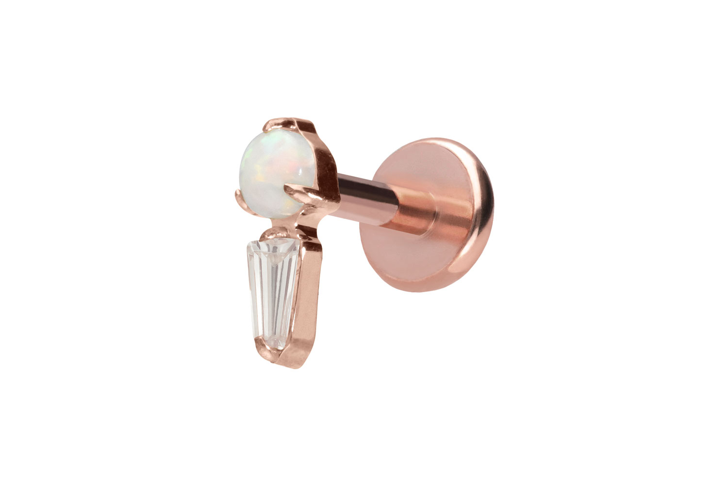 Titan Labret Piercing mit Push Fit SYNTHETISCHER OPAL + KRISTALLRECHTECK